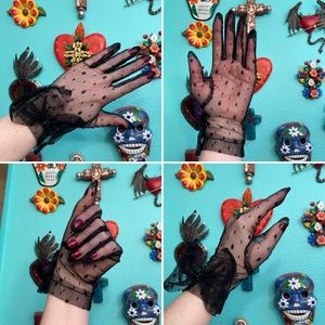 Black polka dot mesh fetish gloves
